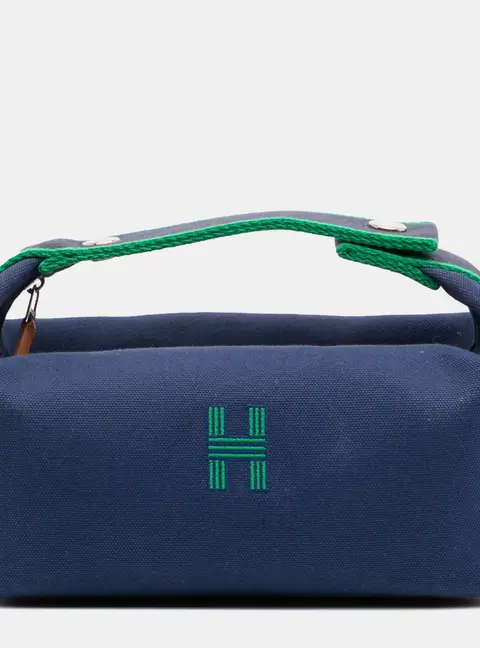 Hermes Bride-A-Brac Small Blue Green Canvas Pouch Bag