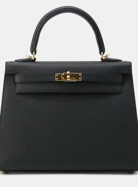 Hermes Kelly Sellier 25 Black Epsom Leather Top Handle Bag