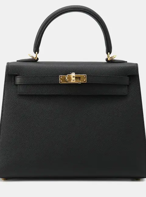 Hermes Kelly Sellier 25 Black Epsom Leather Top Handle Bag