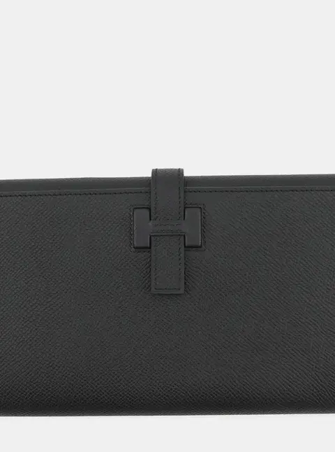 Hermes H Passant Long Black Epsom Leather Wallet Bag