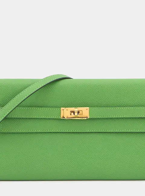 Hermes Kelly To Go Vert Yucca Epsom Leather Wallet Bag