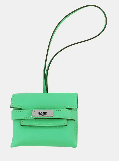 Hermes Kelly Twilly Charm Vert Fizz Swift Calfskin Leather Top Handle Bag