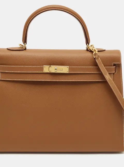 Herm&egrave;s Kelly Sellier 35 Gold Finish Gold Epsom Leather Top Handle Bag