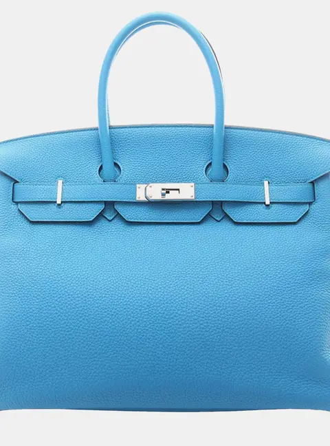 Hermes Birkin 35 Bleu Zanzibar Togo Calfskin Leather Top Handle Bag
