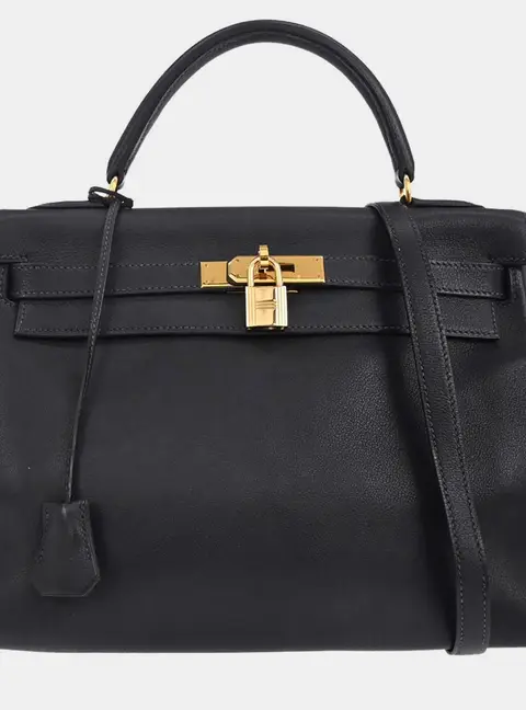 Hermes Kelly 32 Black Gulliver Leather Shoulder Bag
