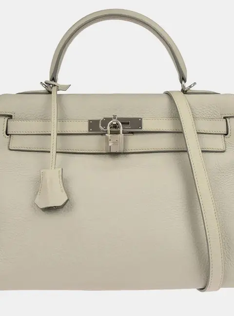 Hermes Kelly 32 Retourne Light Gray Taurillon Clemence Leather Two Way Bag