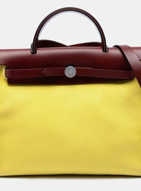 Hermes Herbag Zip 31 Red Yellow Toile Officier and Hunter Leather Top Handle Bag