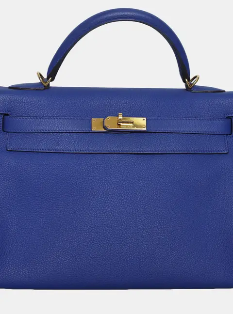 Hermes Kelly 32 Bleu Electric Togo Calfskin Leather Top Handle Bag