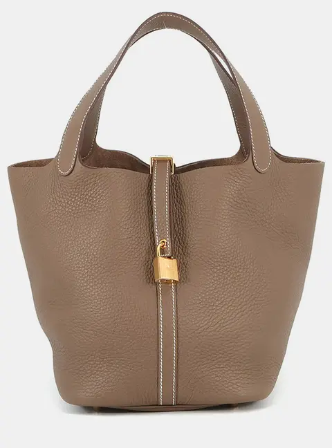 Hermes Picotin Lock 22 Etoupe Taurillon Clemence Leather Tote Bag