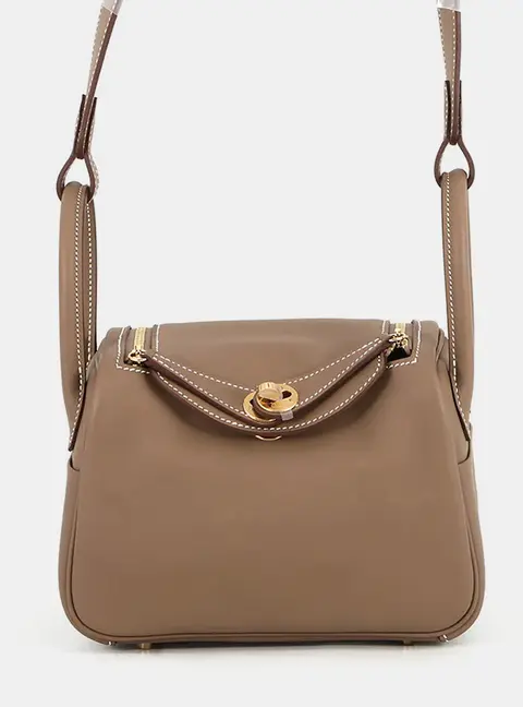 Hermes Lindy Mini Etoupe Swift Leather Crossbody Bag