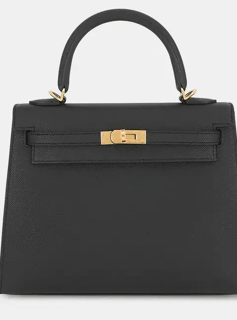 Hermes Kelly Sellier 25 Black Epsom Leather Top Handle Bag