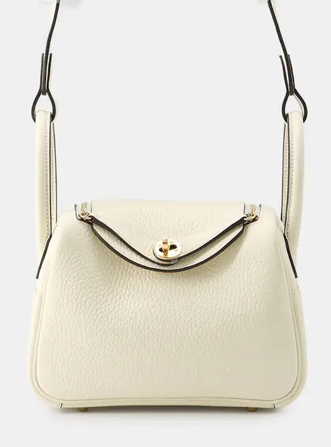 Hermes Lindy Mini White Taurillon Clemence Leather Crossbody Bag
