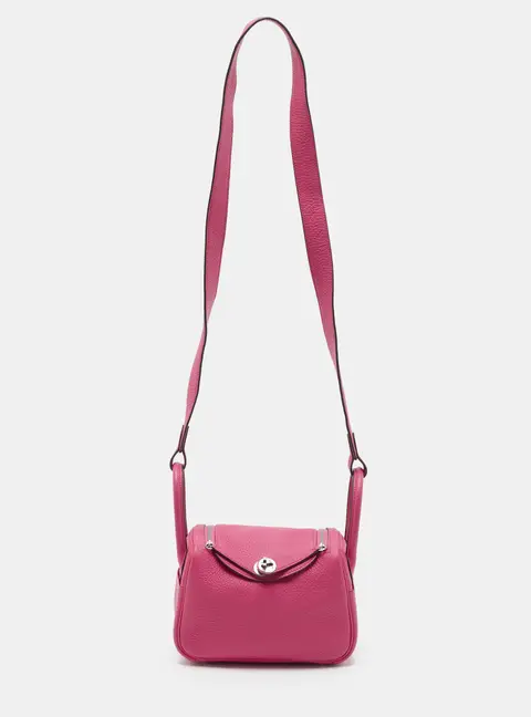 Herm&egrave;s Lindy Mini Palladium Finish Rose Shocking Taurillon Clemence Leather Shoulder Bag