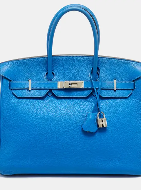 Herm&egrave;s Birkin 35 Palladium Finish Bleu Hydra Taurillon Clemence Leather Tote