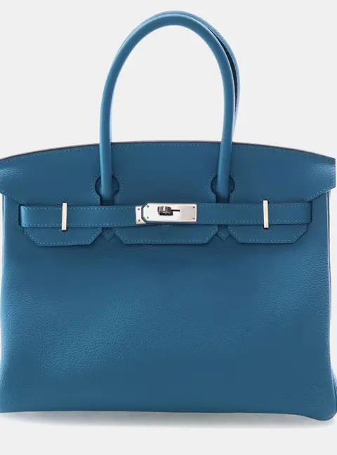 Hermes Birkin 30 Blue Izmir Togo Calfskin Leather Top Handle Bag