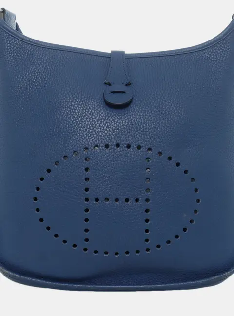 Hermes Evelyne PM Blue Jean Clemence Leather Shoulder Bag