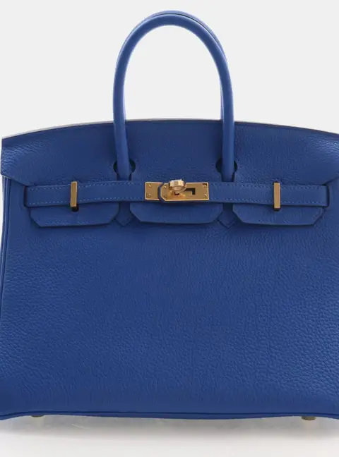 Hermes Birkin 25 Bleu France Togo Calfskin Leather Top Handle Bag