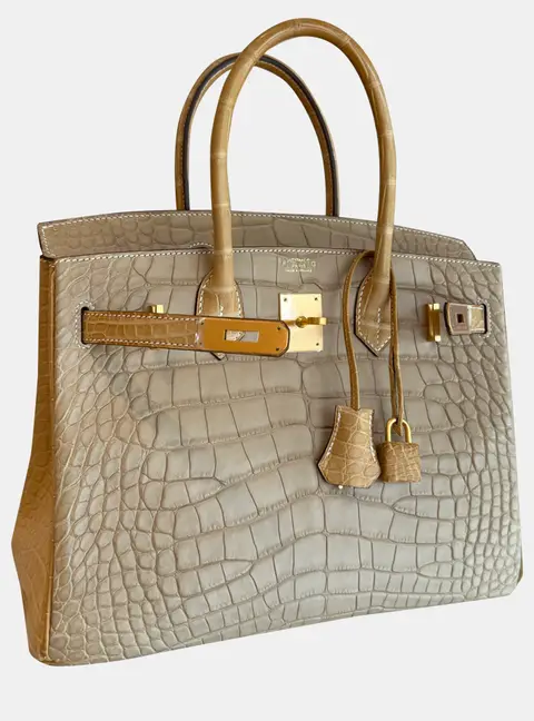 Hermes Birkin 30 Poussiere with Jaune de Naples Matte Alligator Leather Top Handle Bag