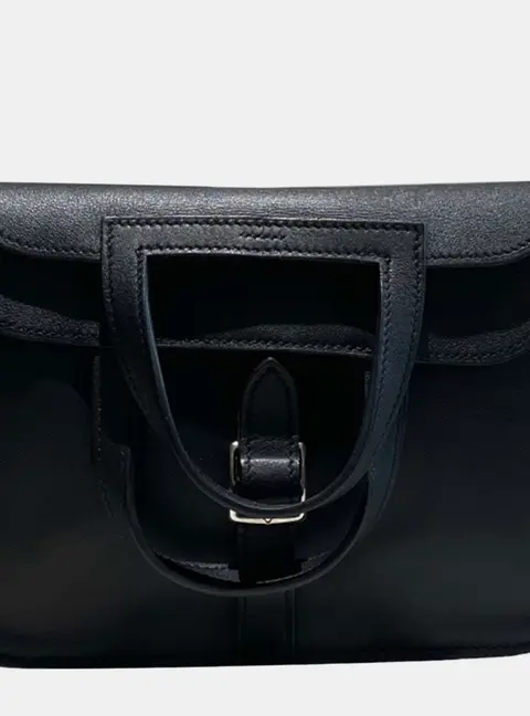 Hermes Mini Halzan Black Evercolor Calfskin Leather Shoulder Bag
