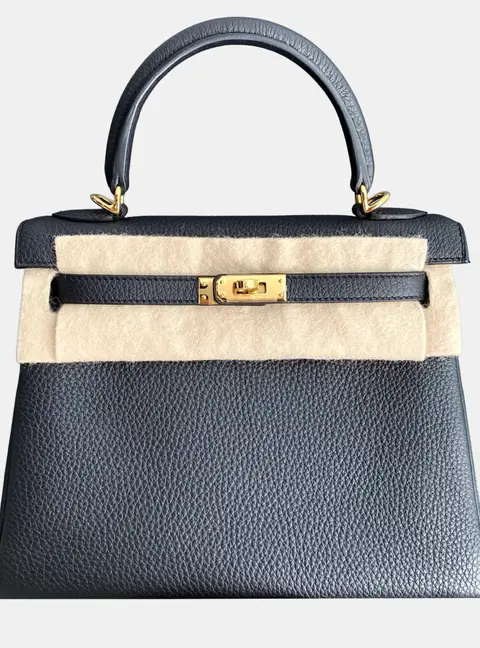 Hermes Kelly 25 Black Togo Calfskin Leather Top Handle Bag