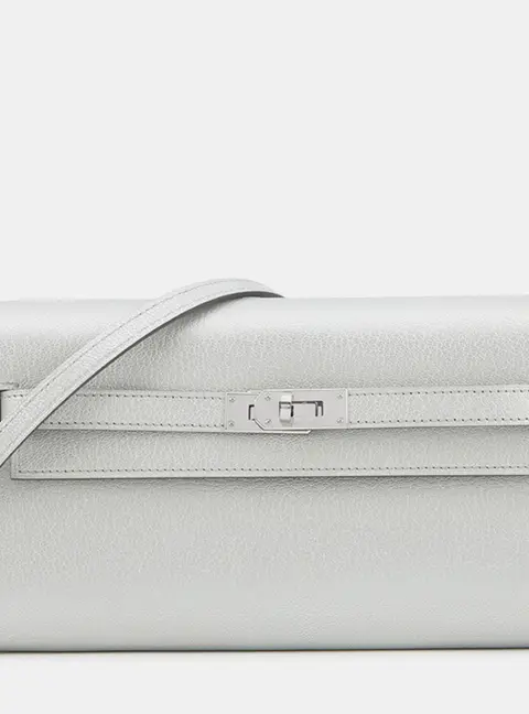Hermes Kelly Classique To Go Argent Metallic Chevre Chamkila Goatskin Leather Crossbody Bag