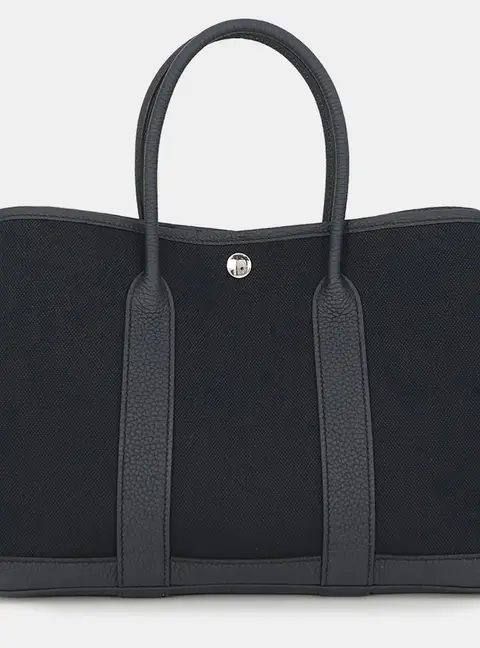 Hermes Garden Party 30 Blue Indigo Toile H Negonda Leather Tote Bag