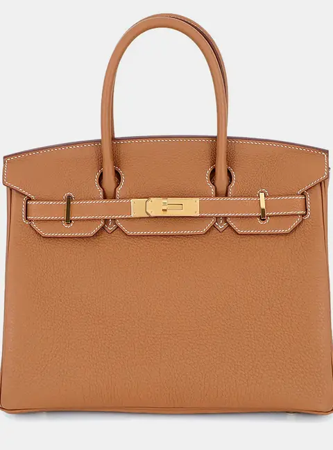 Hermes Birkin 30 Gold Togo Calfskin Leather Top Handle Bag