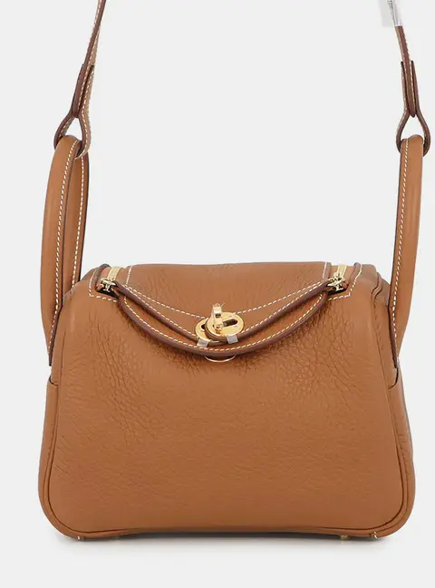 Hermes Lindy Mini Gold Taurillon Clemence Leather Shoulder Bag