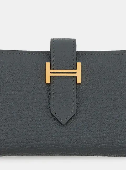 Hermes Bearn Mini Gris Misty Chevre Mysore Goatskin Leather Wallet