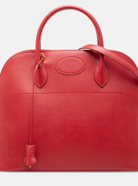 Hermes Bolide 37 Rouge Vif Courchevel Calfskin Leather Top Handle Bag