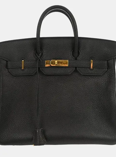 Hermes Birkin 35 Black Fjord Calfskin Leather Top Handle Bag