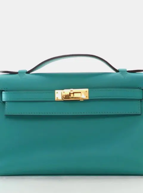 Hermes Bleu Paon Swift Kelly Pochette Top Handle Bag
