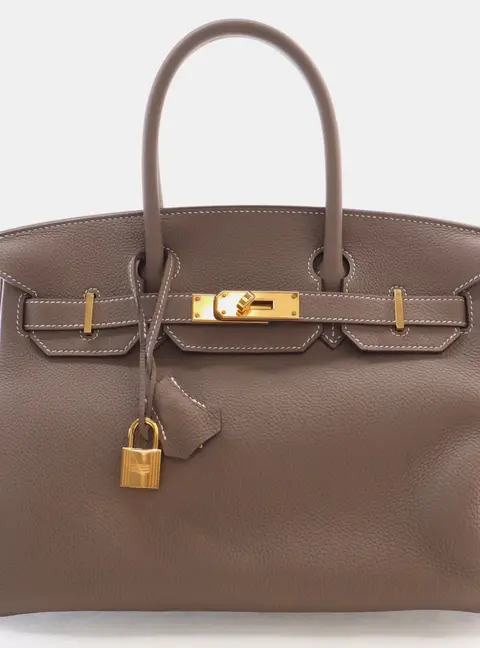 Hermes Birkin 30 Etoupe Togo Calfskin Leather Top Handle Bag