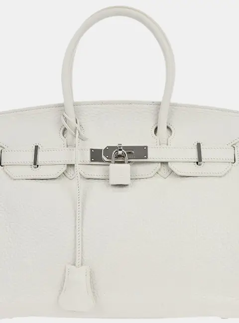 Hermes Birkin 30 White Taurillon Clemence Leather Top Handle Bag