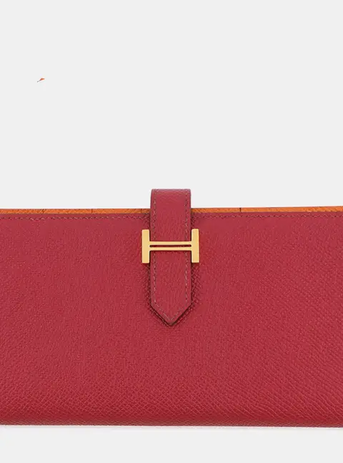 Hermes Bearn Ruby Orange Epsom Leather Wallet