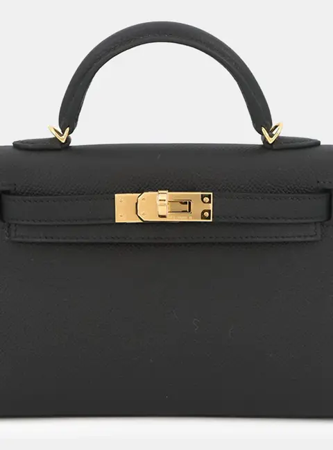 Hermes Kelly 20 Black Epsom Calfskin Leather Top Handle Bag