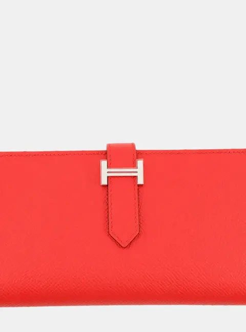 Hermes Bearn Soufflet Rouge Tomate Epsom Leather Wallet Bag