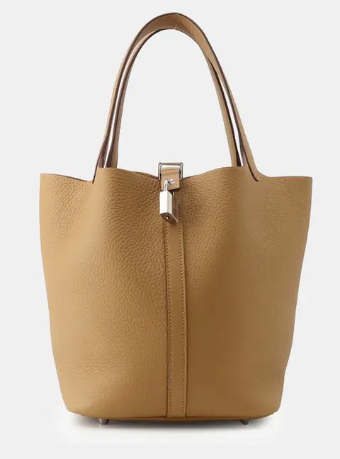 Hermes Picotin Lock MM Biscuit Taurillon Clemence Leather Tote Bag