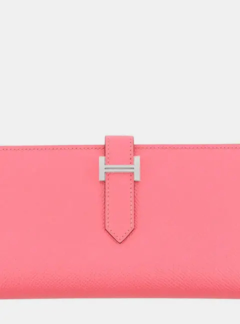 Hermes Bearn Soufflet Rose Azalee Epsom Leather Wallet