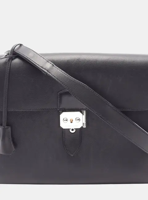 Hermes Sac a Depeches 29 Black Evergrain Calfskin Leather Messenger Bag