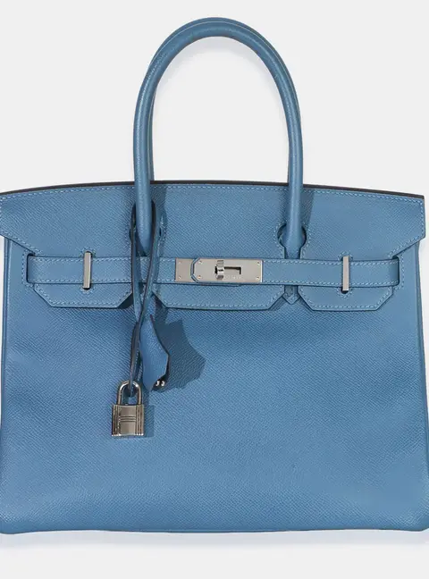 Hermes Birkin 30 Bleu Brighton Epsom Leather Top Handle Bag