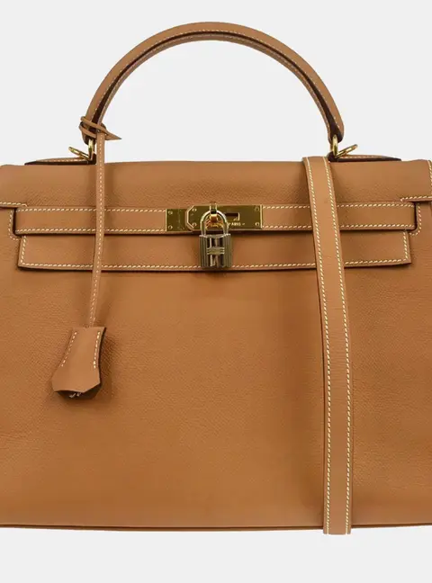Hermes Kelly 32 Natural Courchevel Leather Gold Hardware Retourne Top Handle Bag