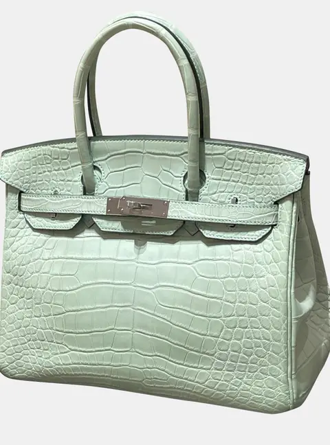 Hermes Birkin 30 Vert D'Eau Matte Alligator Leather Top Handle Bag