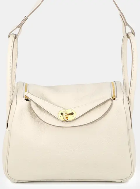 Hermes Lindy 26 Craie Taurillon Clemence Leather Top Handle Bag