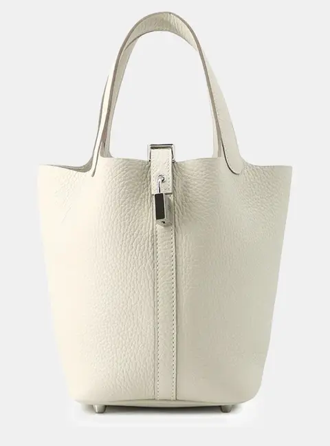 Hermes Picotin Lock 18 Craie Taurillon Clemence Leather Tote Bag