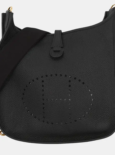 Hermes Evelyne 16 PM Black Taurillon Clemence Leather Shoulder Bag
