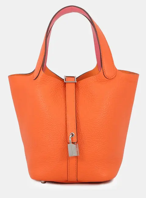 Hermes Picotin Lock Eclat 18 Orange Rose Azalee Taurillon Clemence Swift Leather Tote Bag
