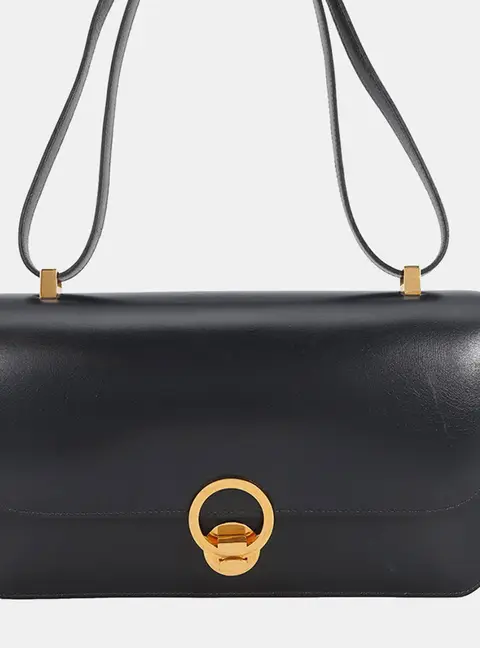 Hermes Ring Navy Box Calfskin Leather Shoulder Bag