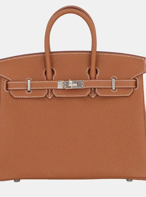 Hermes Birkin 25 Gold Togo Calfskin Leather Top Handle Bag