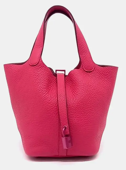 Hermes Picotin 22 Rose Shocking Taurillon Clemence Leather Top Handle Bag